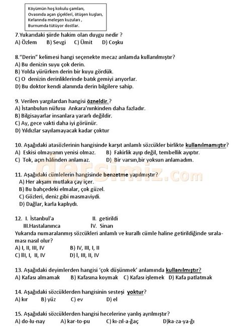 5 sınıf 1 dönem türkçe 1 yazılı soruları ve cevapları